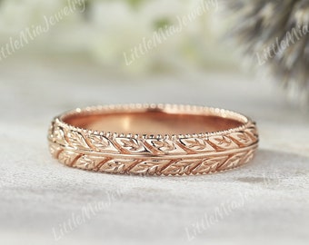 Ehering für Männer Vintage Rose Gold Herren Ehering Art Deco Natur Inspiriert Blatt Design Paar Ringe für personalisierte Jahrestagsgeschenk