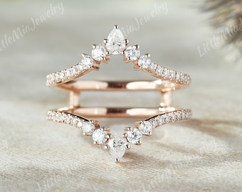 Einzigartige birnenförmige Moissanite doppelt gebogene Ehering Solid Gold Moissanite RingEnhancer Stacking Versprechen Ring personalisiertes Geschenk für sie