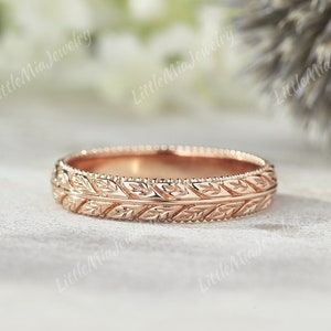 Wedding Ring For Men Vintage Rose Gold Mens Wedding Band Art Deco Nature Inspired Leaf Design Couple Rings For Personalized Anniversary Gift