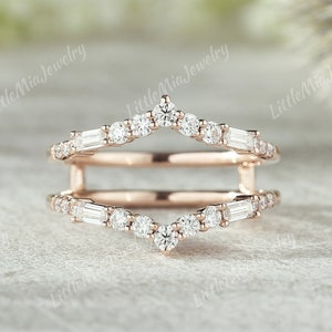 Baguette Cut Moissanite RingEnhancer Rosegold Moissanite doppelt gebogene Ehering Stacking Passender Ring personalisiertes Geschenk für sie