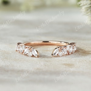 Unique Open Wedding Band Moissanite 10K 14K Gold Unique Curved Wedding Band Stacking Matching Ring Open Band Wedding Ring Gift for Women