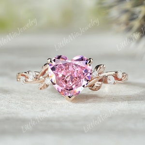 Unique Pink Sapphire Engagement Ring Rose Gold Nature Inspired Leaf Wedding Ring Promise Custom Bridal Ring Anniversary Gift For Her