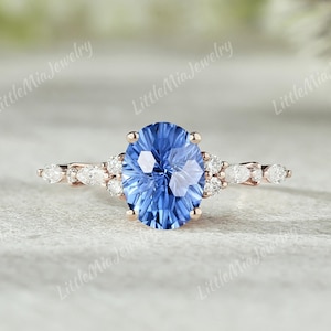 Feuerwerk geschnitten Saphir Verlobungsring Rosegold Moissanite Cluster Ehering Feuerwerk geschnitten Kornblumen Saphir Ringe für Frauen