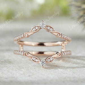 Vintage Moissanite Doppel gebogene Ehering Rose Gold Moissanite Cluster Enhancer Ring Moissanite Stacking Passende Ringe für Frauen