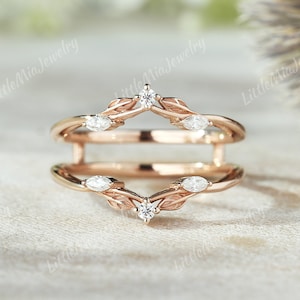 Unique Moissanite Ring Enhancer Rose Gold Leaf Moissanite Curved Wedding Band Stacking Matching Promise Rings For Women Personalized Gifts