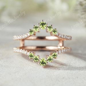Unique Peridot Ring Enhancer Sterling Silver Moissanite Double Curved Wedding Band Promise Custom Birthstone Ring For Women Vintage Jewelry