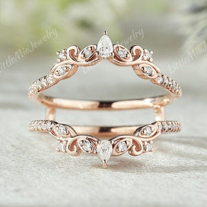 Vintage Moissanite gebogener Ehering Rose GoldEnhancer Ring Stapeln passender Ehering Versprechen Ring Jahrestag Geschenk für Sie