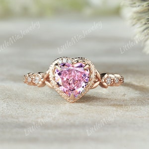 Unique Nature Inspired Pink Sapphire Engagement Ring Rose Gold Heart Shaped Pink Sapphire Wedding Ring Sapphire Promise Rings For Women