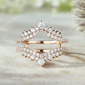 Vintage Moissanite Double Curved Wedding Band Solid Gold Moissanite Cluster Ring Enhancer  Stacking Matching Promise Custom Rings For Women