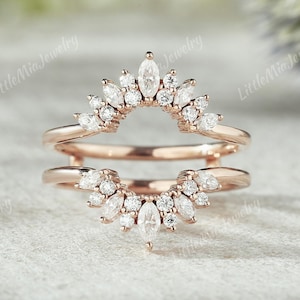 Moissanite Double Curved Wedding Band Unique Diamond Ring Enhancer And Wraps Rose Gold Matching Ring Handmake Jewelry Rings For Women