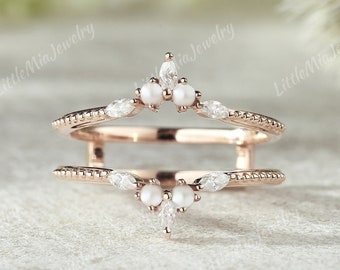 Unique Pearl Ring Enhancer Solid Gold Moissanite Double Curved Wedding Band Stacking Matching Wedding Ring Custom Promise Rings For Women
