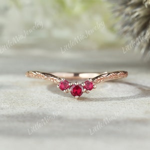 Unique Ruby Wedding Band Rose Gold Nature Inspired Twig Red Gemstone Curved Wedding Ring Promise Custom Ring For Women Christmas Jewelry