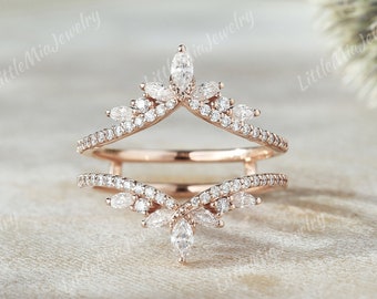 Einzigartige Tiara Moissanite RingEnhancer Solid Gold Moissanite Doppel Gebogene Ehering Stacking Passende Ringe Für Frauen Handgemachter Schmuck