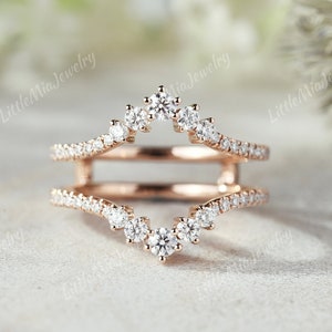 Vintage Moissanite Double Curved Wedding Band Rose Gold Moissanite Ring Enhancer Stacking Matching Promise Custom Wedding Rings For Women