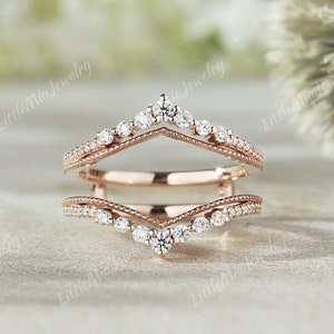 Einzigartige Moissanite Ring Highlighter Rose Gold Moissanite doppelt gebogener Ehering Vintage Moissanite Wedding Band Jubiläumsgeschenk für sie