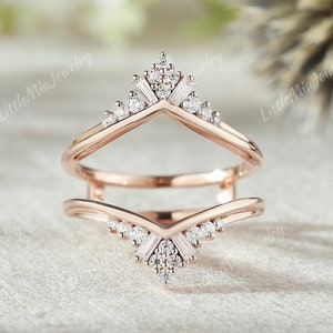 Unique Solid Gold Moissanite Double Curved Wedding Band Moissanite Ring Enhancer  Stacking Matching Promise Anniversary Rings For Women