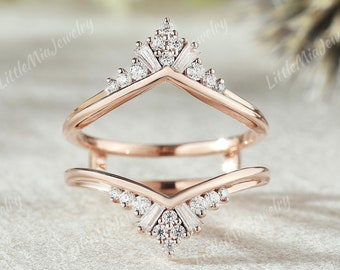 Anello nuziale unico in oro massiccio con moissanite a doppia curvatura, anello con moissanite, anello impilabile, anelli di promessa e anniversario coordinati per donna