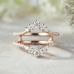 Vintage Moissanite Double Curved Wedding Band Rose Gold Moissanite Ring Enhancers And Wraps Diamond Matching Promise Wedding Ring For Women