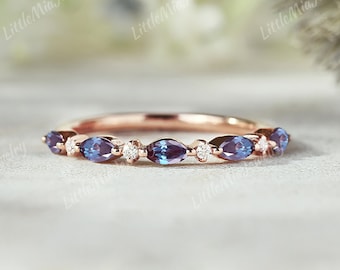 Unieke volledige/halve eeuwigheid Marquise Alexandrite trouwring Rose gouden rechte moissaniet trouwring belofte aangepaste trouwring voor vrouwen