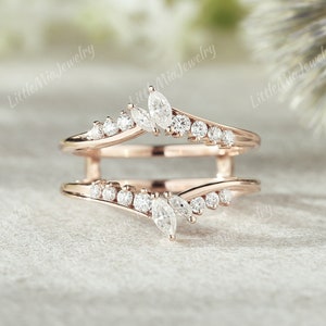 Unique Moissanite Ring Enhancer Moissanite Double Curved Wedding Band Rose Gold Anniversary Ring Wedding Ring Custom Promise Rings For Women
