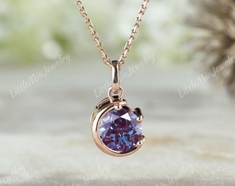 Vintage Pear Alexandrite Pendant Necklace Silver/14K Solid Gold Half Moon Alexandrite Necklace June Birthstone Anniversary Necklace