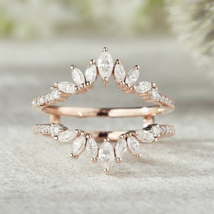 Moissanite Ring Enhancer Unique Moissanite Double Curved Wedding Band Rose Gold Stacking Matching Wedding Ring Anniversary Ring For Women