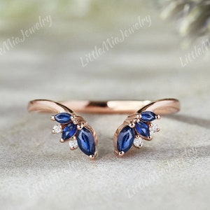 Einzigartige Marquise Saphir gebogene Ehering Rose Gold Saphir Hochzeit Band Braut Band Stacking Versprechen Ring Jahrestag Geschenk für sie