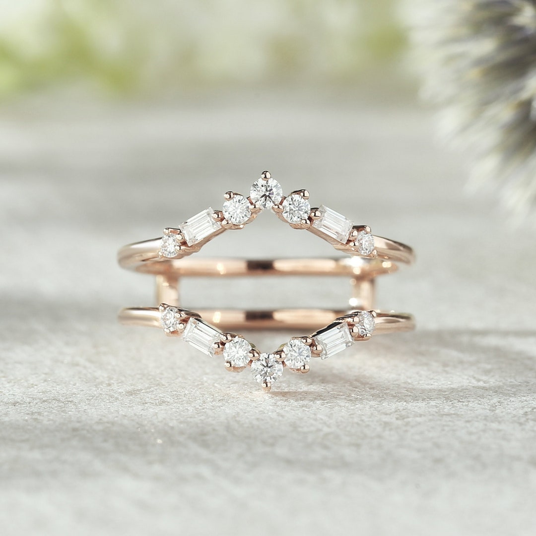 Unique Baguette Cut Moissanite Wedding Band Solid Gold Moissanite Ring ...