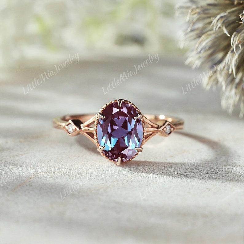 Small Alexandrite Rings Vintage Alexandrite Engagement Ring Oval Cut Alexandrite Wedding Ring ...