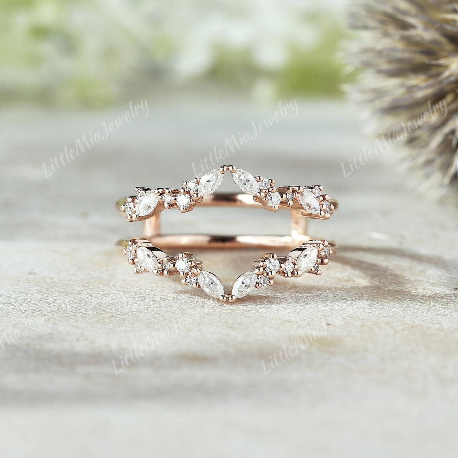 Unique Moissanite Enhancer Wedding Band Rose Gold Ring Jacket ...