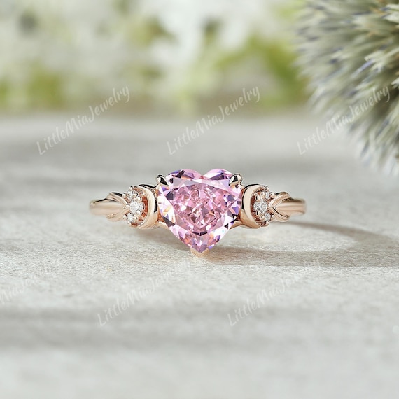 Unique Heart Shaped Pink Sapphire Engagement Ring Rose Gold Moon