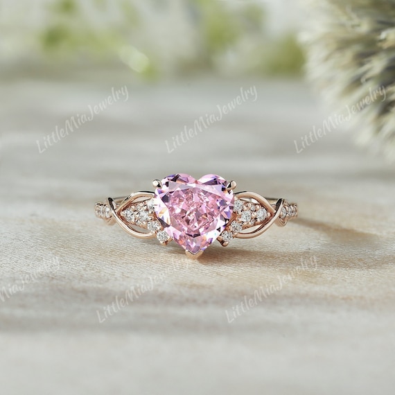 Unique Heart Shaped Pink Sapphire Engagement Ring Rose Gold
