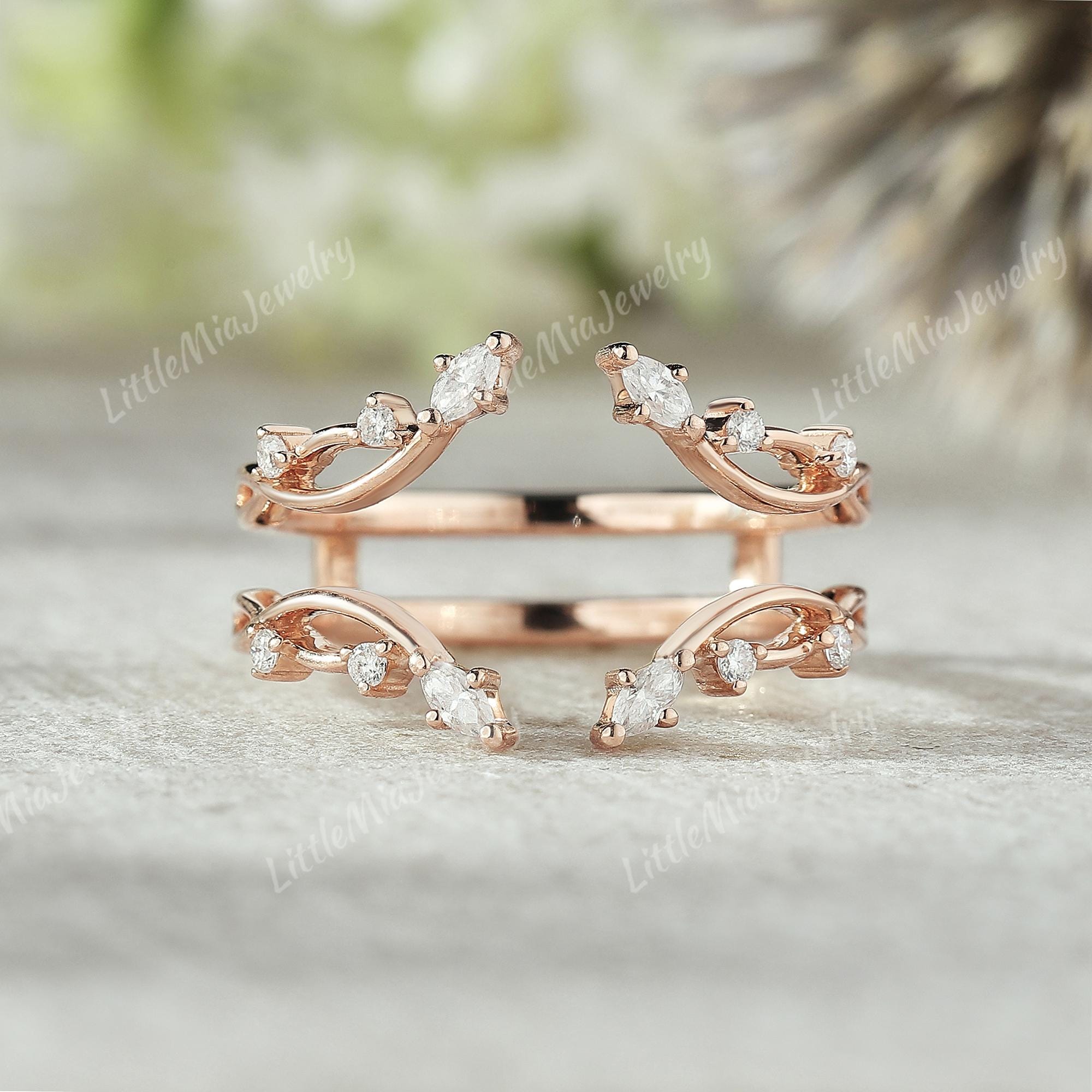 Vine Alexandrite Double Curved Wedding Band Rose Gold Ring Enhancer Open Wedding Ring Promise Ring Anniversary Ring Personalized Jewelry