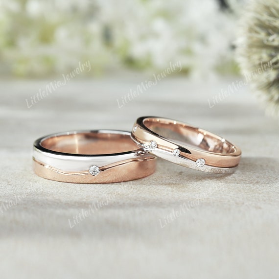 Male Female Boyfriend Girlfriend Matching Rings 2pcs Two Tone