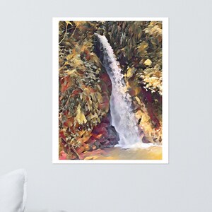 Waterfall Illustration, Waterfall Wall Decor, Forest Artwork, Waterfall Art, AI Generated Nature Poster, Falling Waters, Hiking Gift