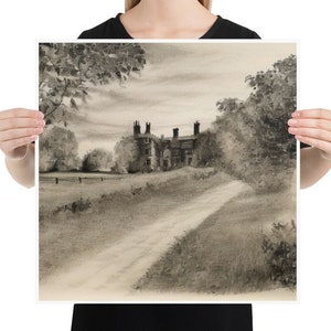 Sepia Farmhouse Art Print, Country Photo, Countryside Illustration, Farmer Gift, Farm Art, Old Country Building Poster