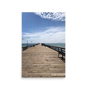 Beach Pier Illustration, Boardwalk Poster, Ocean Pier Artwork, Love the Beach Art, Wooden Pier Photo, Long Walkway Art Poster