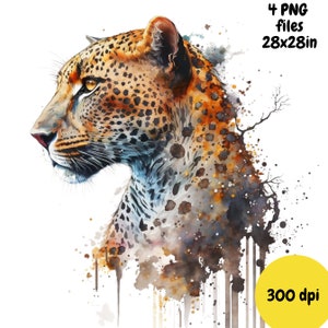 Leopard Watercolor, Digital Downloads, Leopard Clipart, Leopard PNG, Leopard wall art, Safari prints, Sublimation image 6