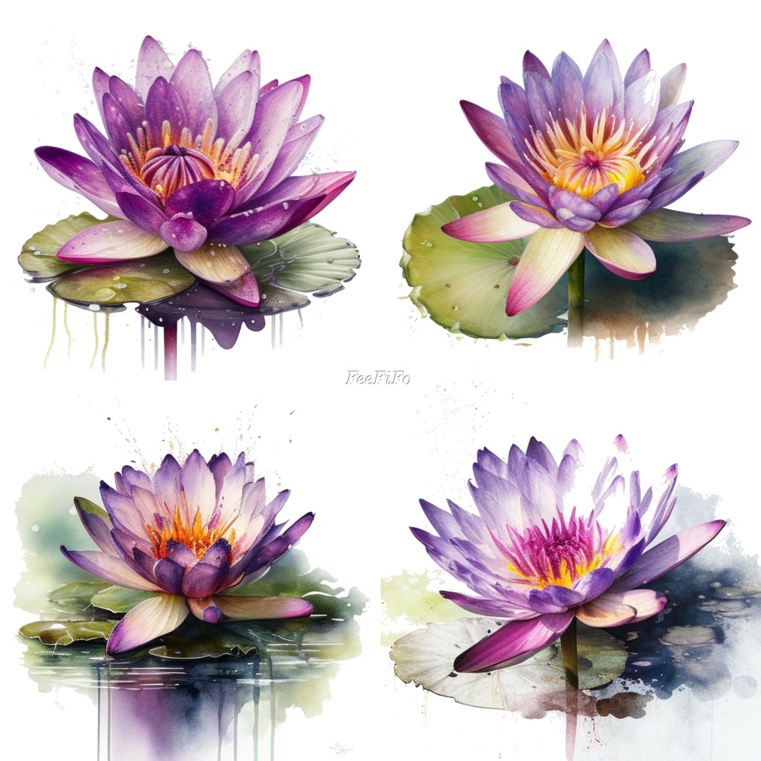 Watercolor Purple Water Lily, Watercolor Water Lily,purple Water Lily ...
