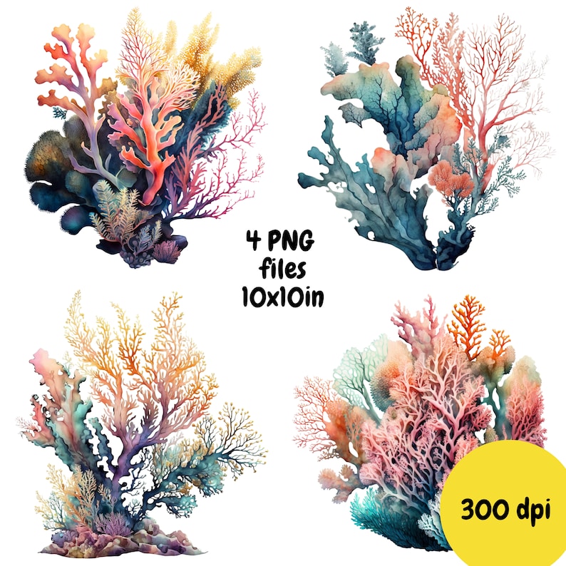 Coral Watercolor Clipart, Coral Watercolor, Coral Clipart PNG, Printable Digital Download, Sublimation image 2