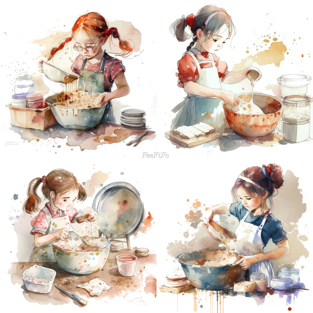 Girl Baking Clipart, Watercolor Sublimation, PNG Etsy