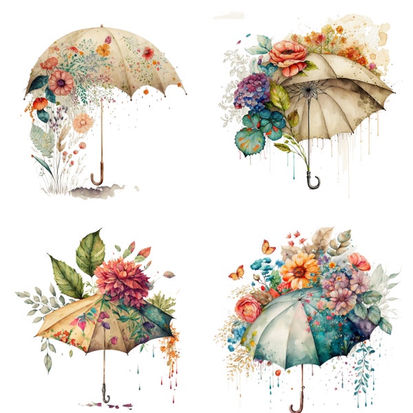 Floral Umbrella Watercolor, Digital Downloads, Floral Umbrella Clipart, Floral Umbrella PNG, Floral Umbrella prints