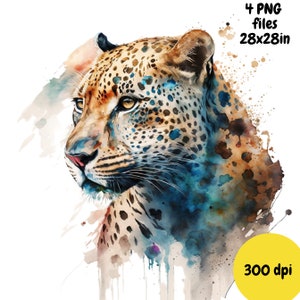 Leopard Watercolor, Digital Downloads, Leopard Clipart, Leopard PNG, Leopard wall art, Safari prints, Sublimation image 5