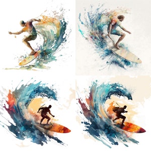 Surfing set of 4, Surfing printable art, Surfing posters, Sport art print,  Printable wall art, Surfing Surfing art