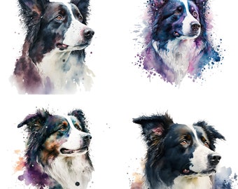 Border Collie Art Print, Border Collie Watercolor Clipart, Cute Dog Nursery Decor Wall Art, Watercolor dog clipart, Border Collie Art