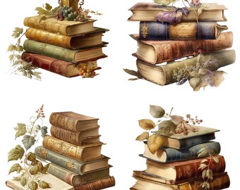 Antike Bücher Clipart Aquarell Illustration PNG