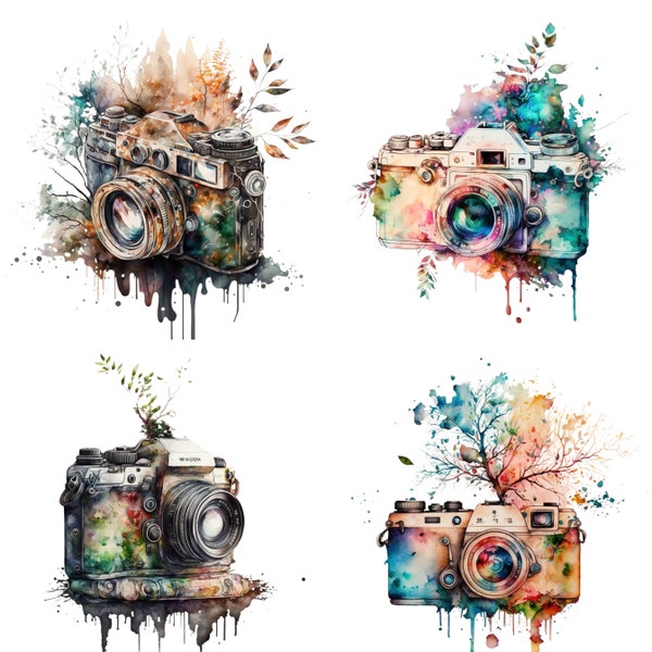 Camera Watercolor, Digital Downloads, Camera Clipart, Camera PNG, Camera wall art, Camera prints, Sublimation