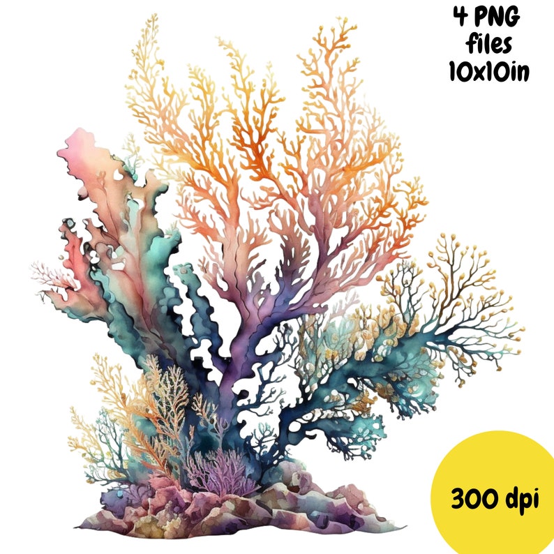 Coral Watercolor Clipart, Coral Watercolor, Coral Clipart PNG, Printable Digital Download, Sublimation image 6