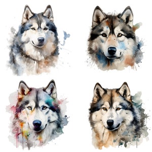 Alaskan Malamute Art Print, Alaskan Malamute Watercolor Clipart, Watercolor dog clipart, Alaskan Malamute Digital Art