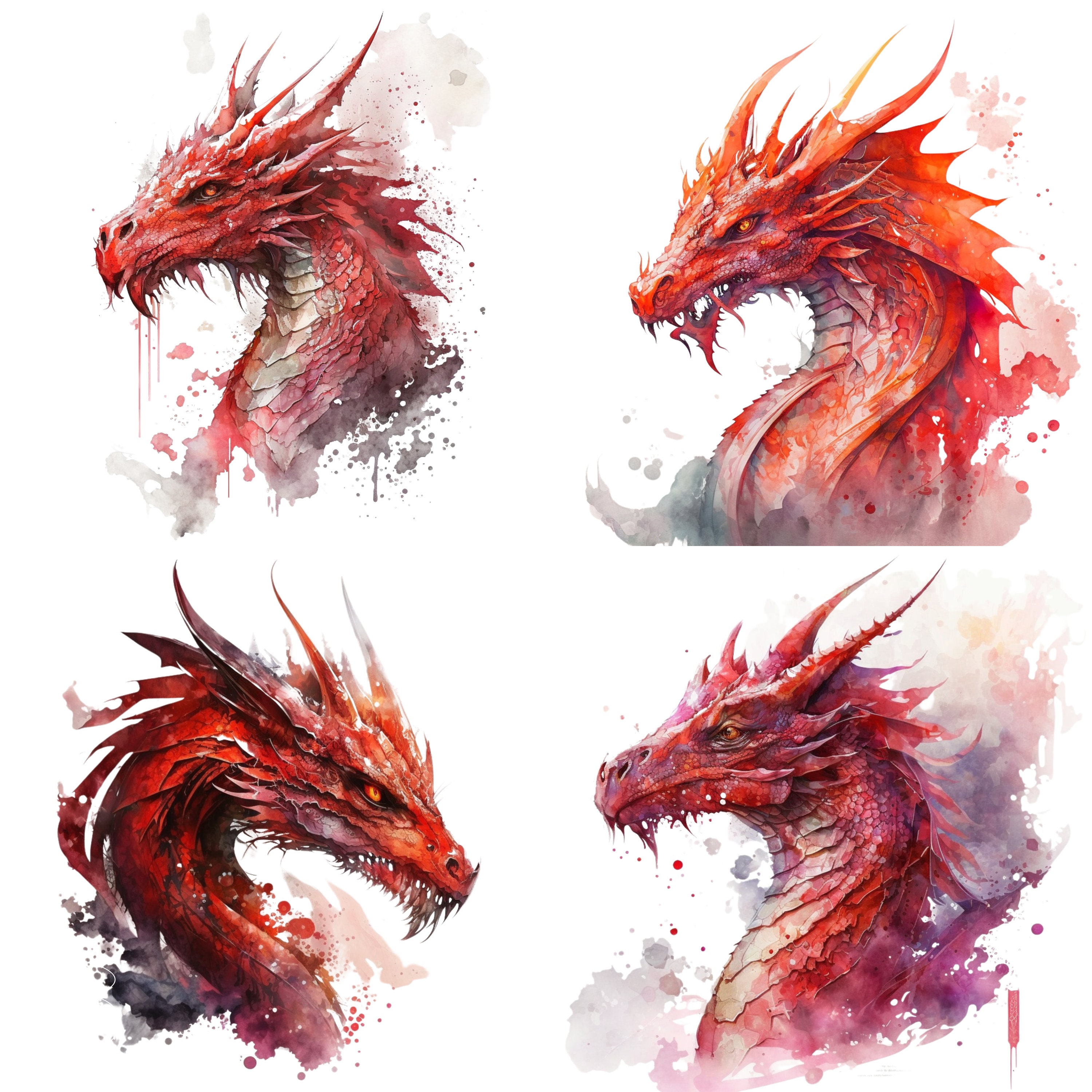 Hand Drawn Red Dragon Head SVG Digital Illustration Flying Monster With  Horns Clipart Hydra Vector Silhouette Cut Files for Cricut PNG JPG 